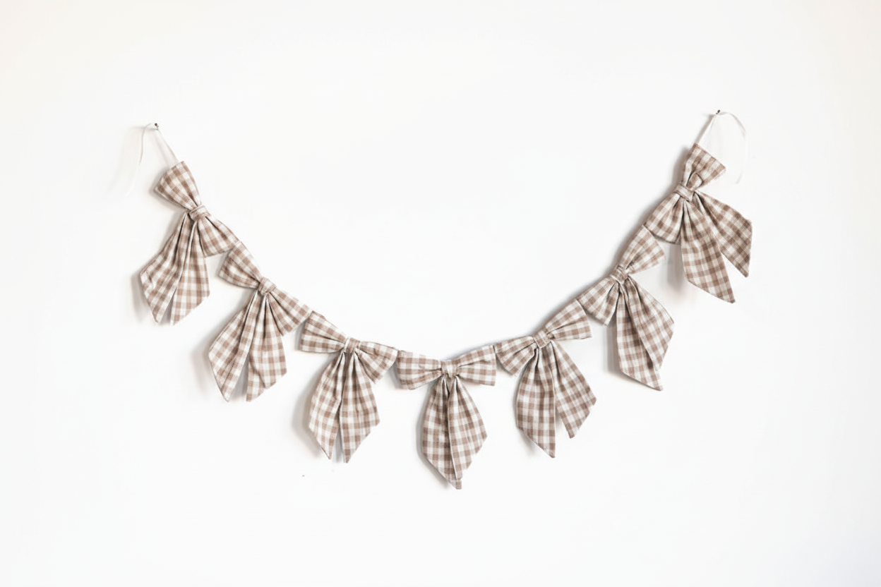 Beige Gingham Fabric Bows Garland | By Luxe B Co.