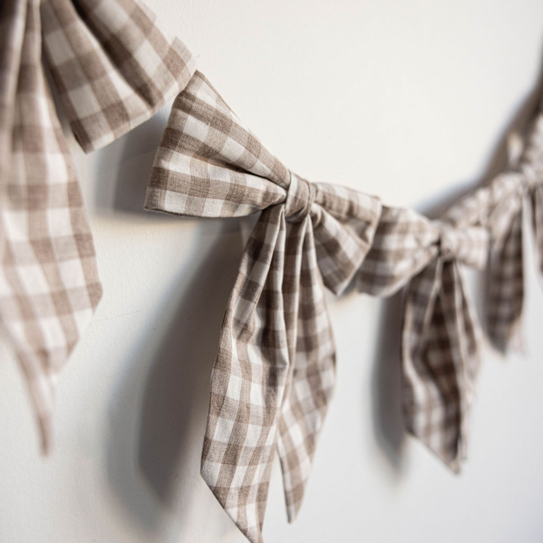 Beige Gingham Fabric Bows Garland | By Luxe B Co.