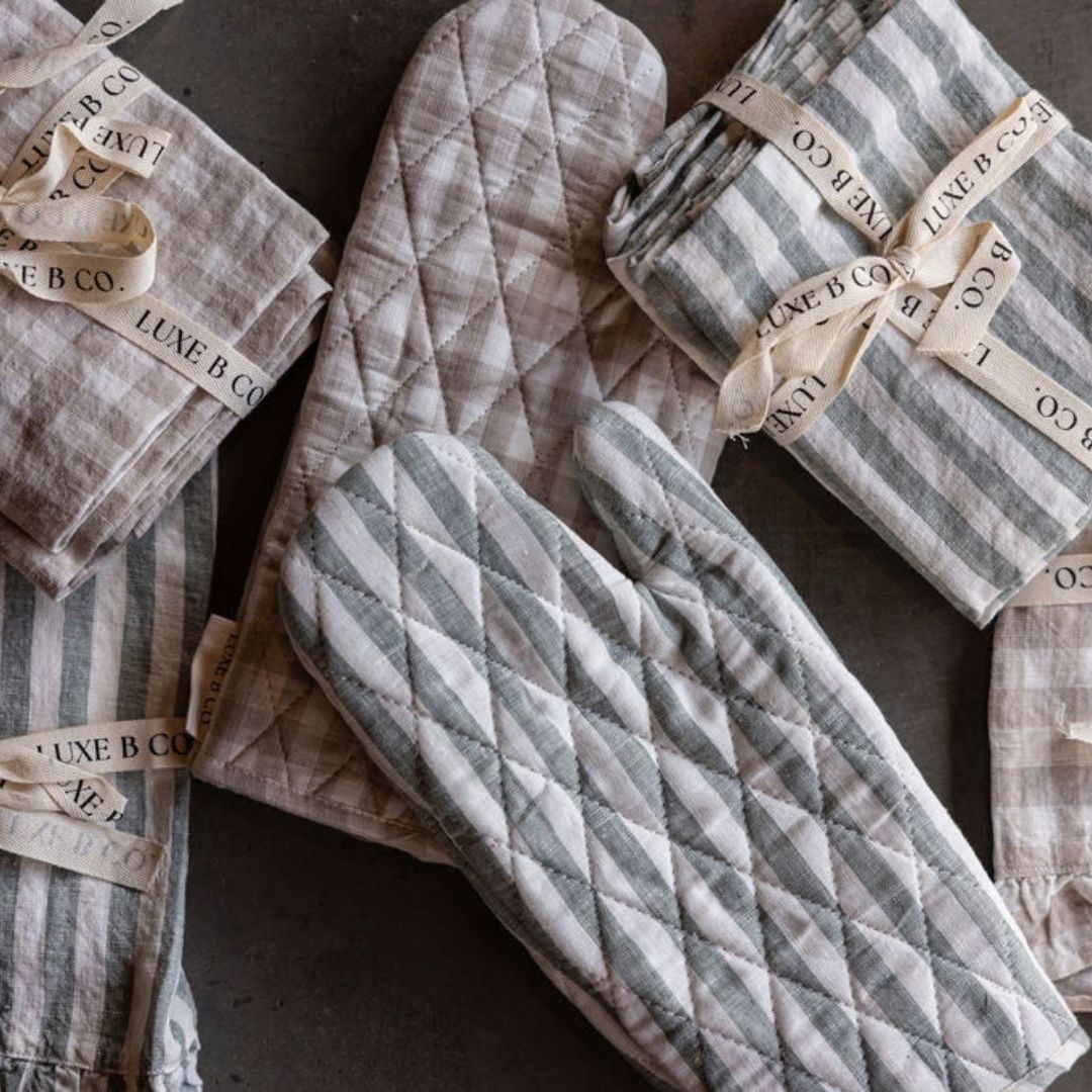 Beige Gingham Linen Oven Mitt | By Luxe B Co. 