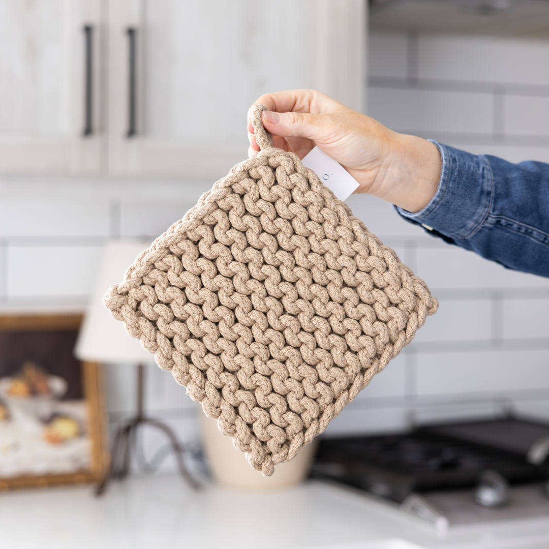 Beige Knitted Pot Holder By Luxe B Co. 