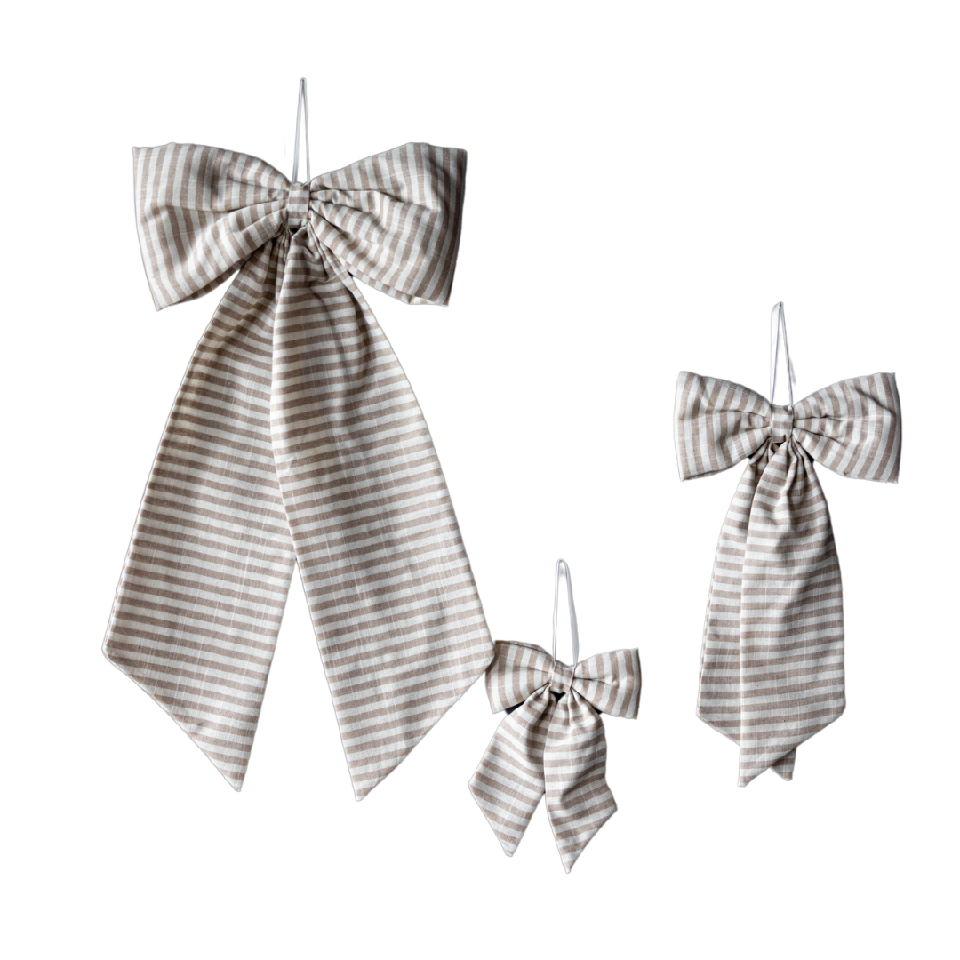 Striped Beige Sand Fabric Bows - Luxe B Co