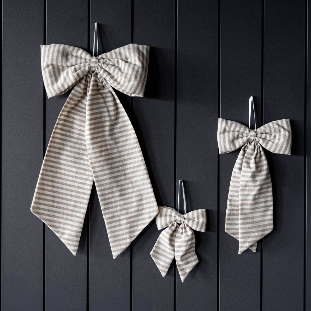 Striped Beige Sand Fabric Bows - Luxe B Co
