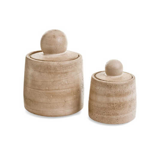 Beige Travertine Cement Canister | By Luxe B Co.