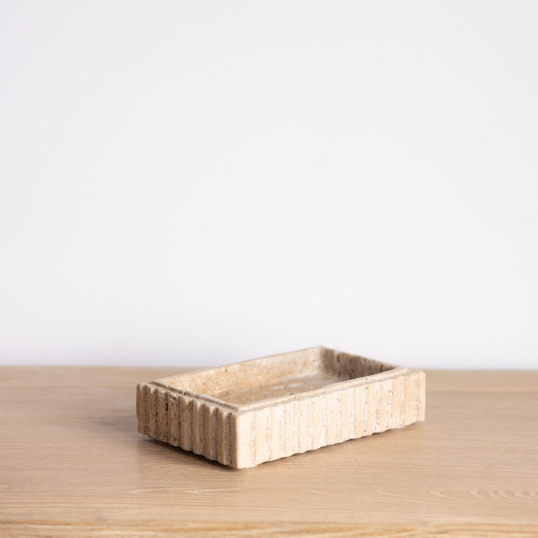 Beige Travertine Fluted Rectangle Tray By Luxe B Co. 