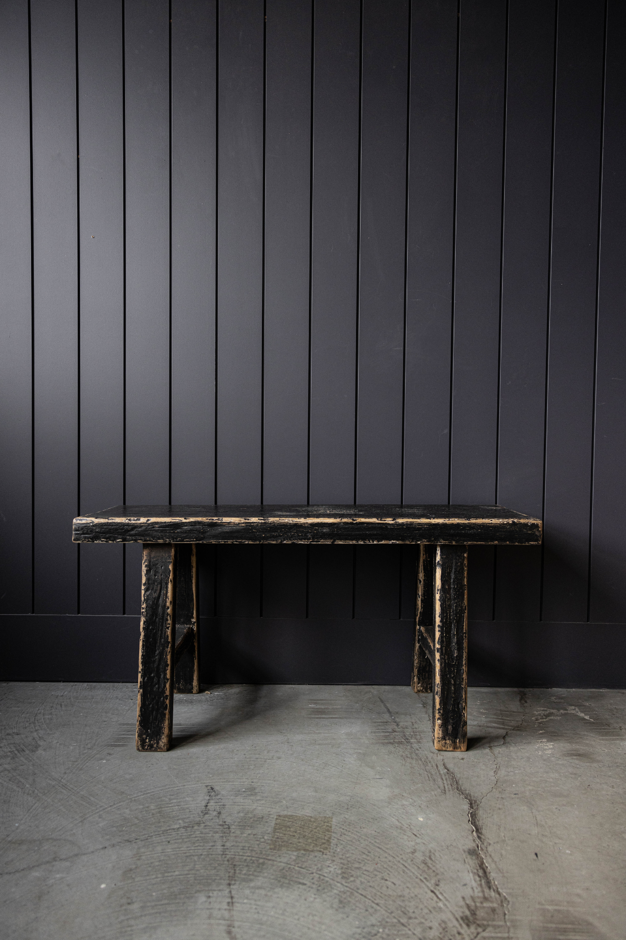 Beirut Black Wash Elm Wood Bench Petit | By Luxe B Co.