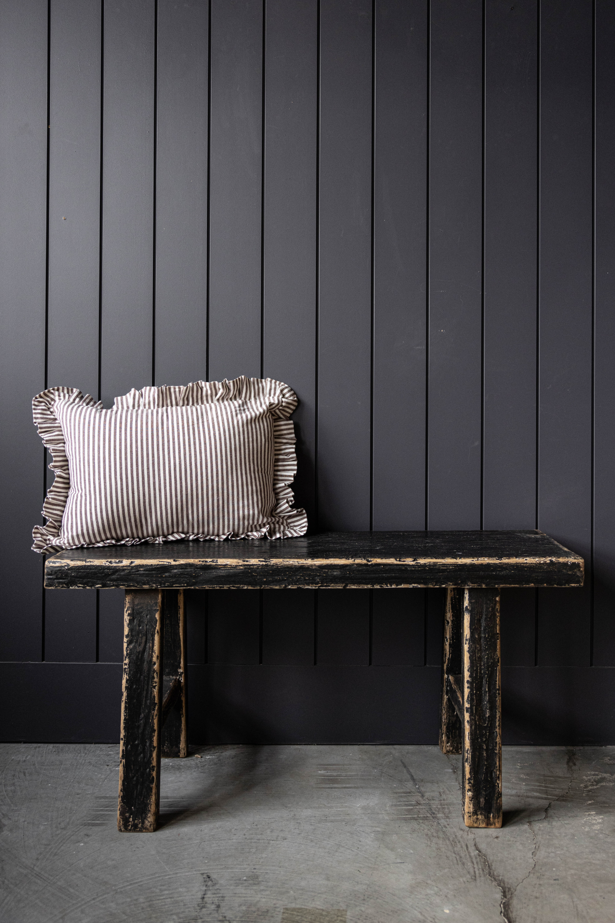 Beirut Black Wash Elm Wood Bench Petit | By Luxe B Co.