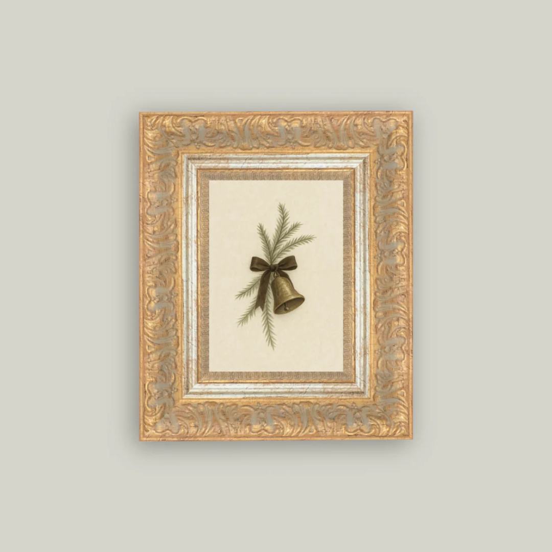 Bell With Pine Framed Antique Inspired Art | By Luxe B Co