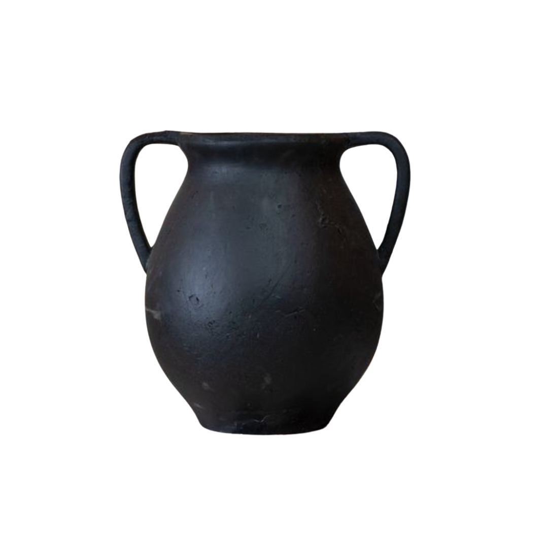 Black Ceramic 2 Handle Vase | By Luxe B Co 