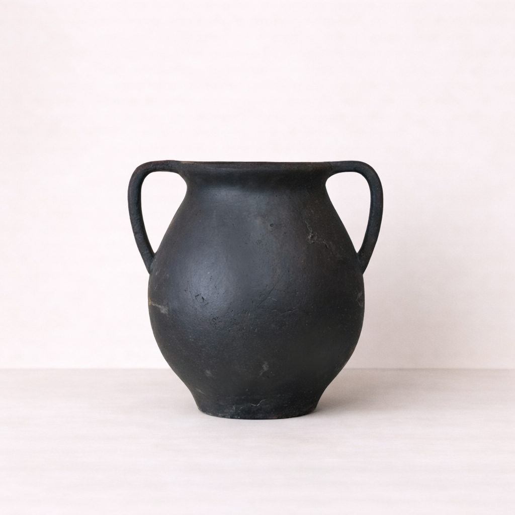 Black Ceramic 2 Handle Vase - Luxe B Co