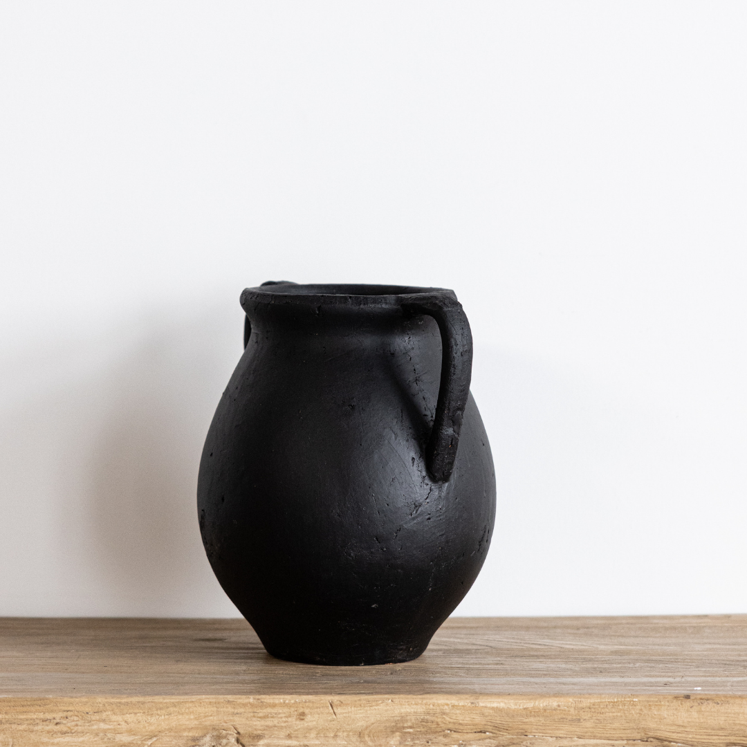Black Ceramic 2 Handle Vase | By Luxe B Co.