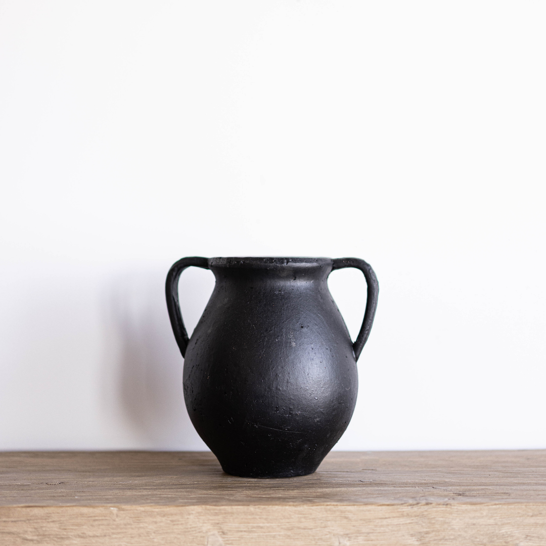 Black Ceramic 2 Handle Vase By Luxe B Co. 