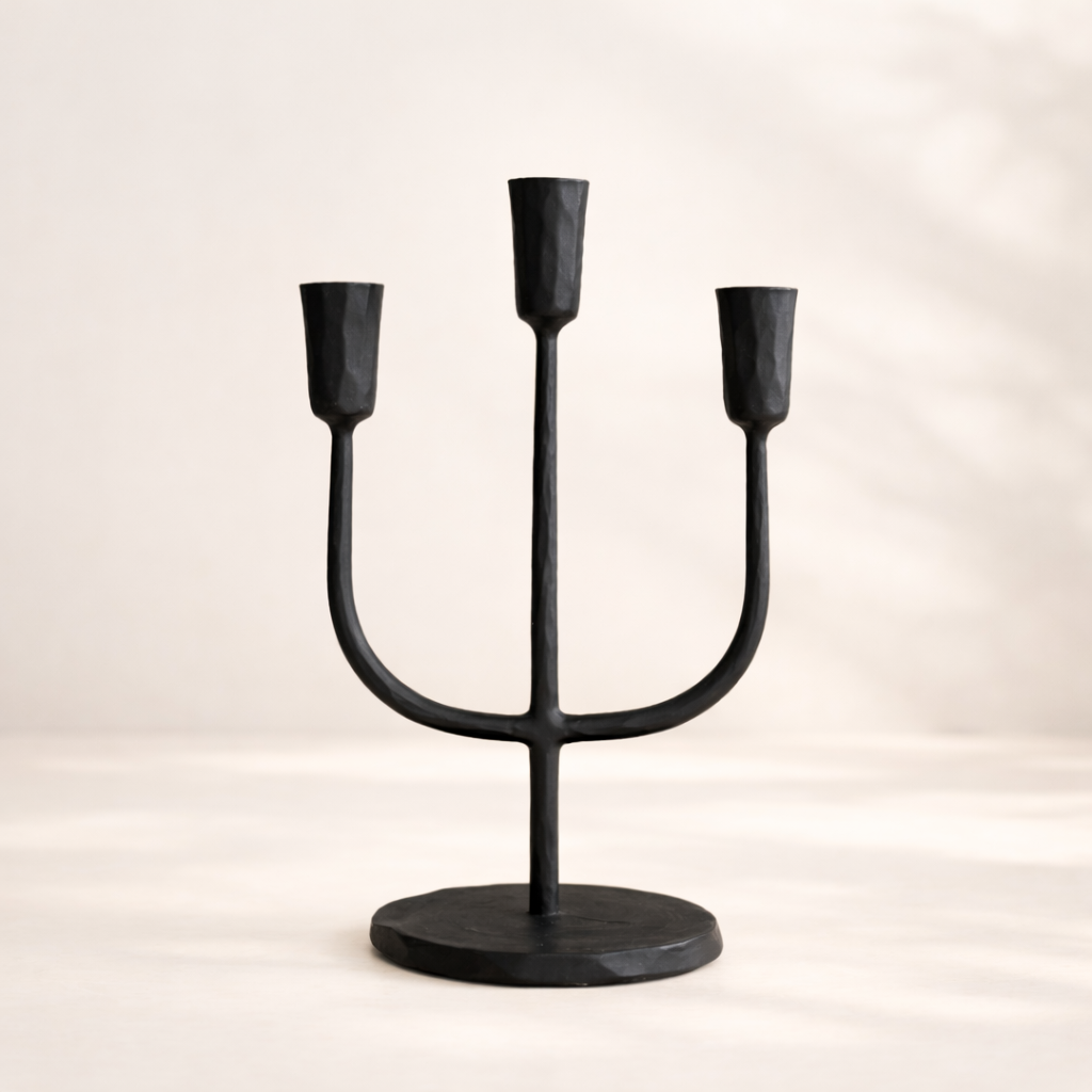 Black Iron 3 Arm Candelabra Small By Luxe B Co.