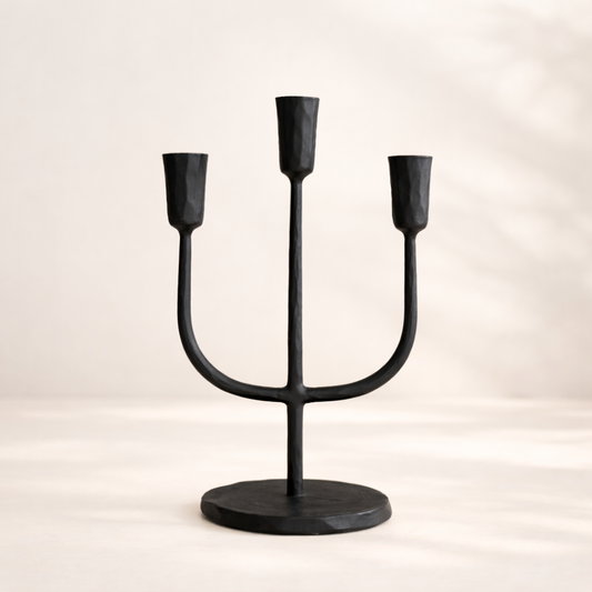 Black Iron 3 Arm Candelabra Small By Luxe B Co.