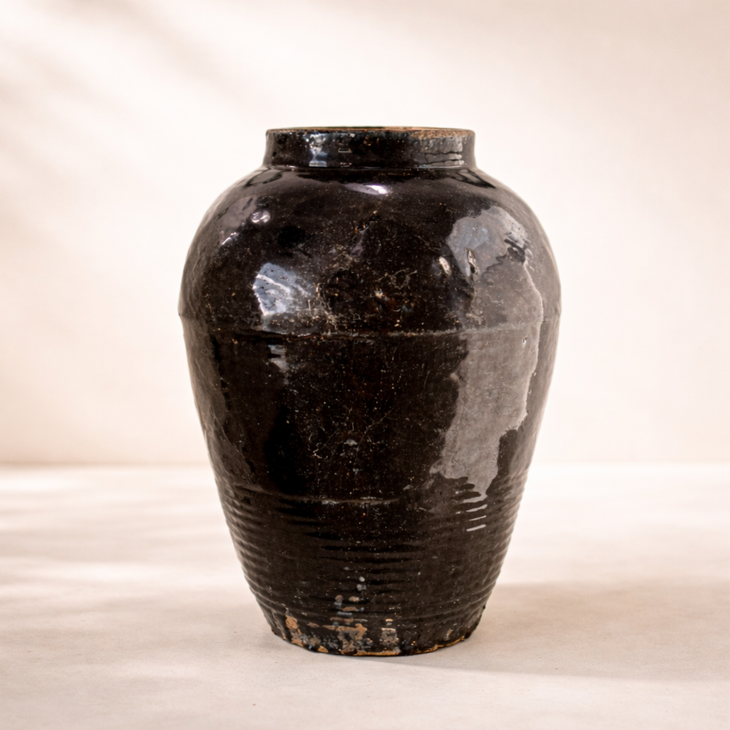 Vintage Luxe B Co black ceramic oversized Paso vase with a classic, elegant design for decorative display.