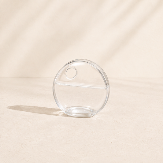 Clear glass Blossom budvase and name card holder by Accent Decor, features a delicate floral design and versatile vase shape.