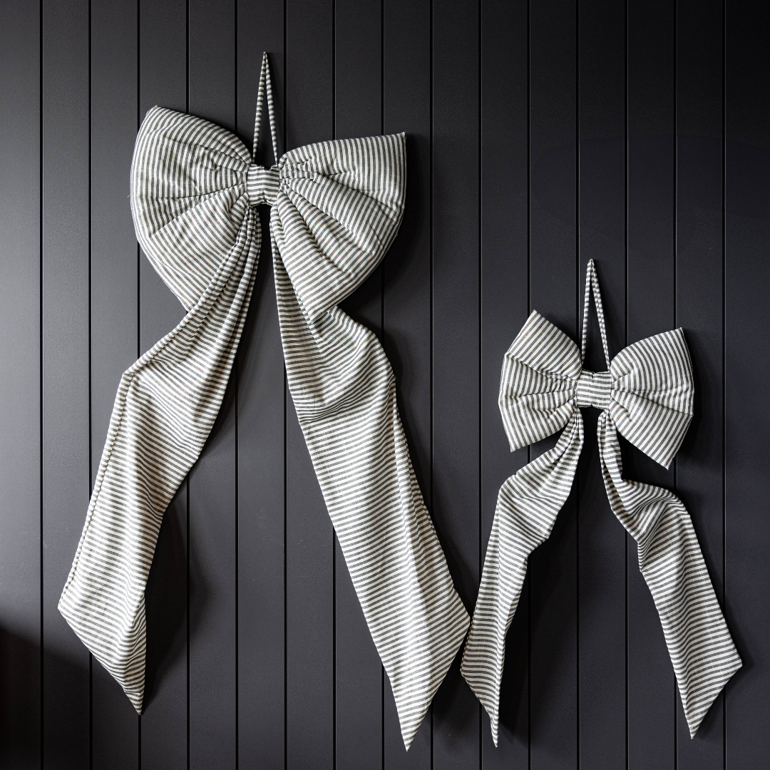 Oversized Charcoal Striped Bow - Luxe B Co