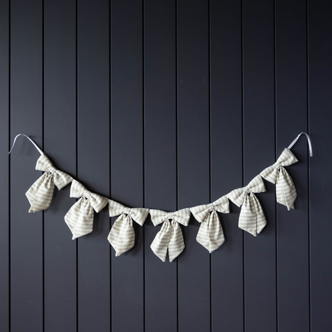 Striped Grey Blue Bow Garland - Luxe B Co