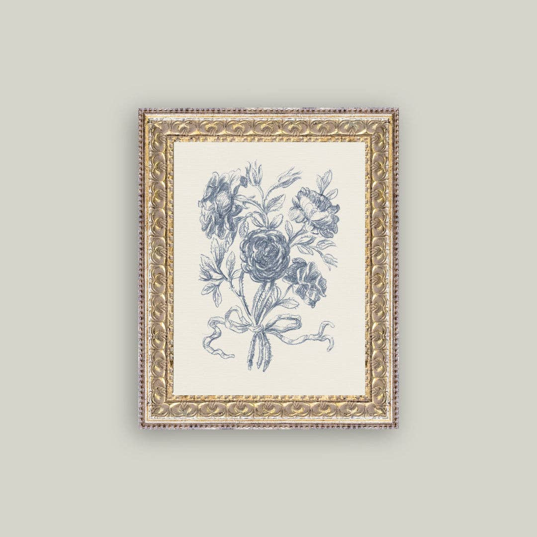 Blue Flower Sketch Framed Antique Inspired Art | By Luxe B Co. 