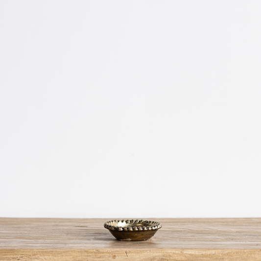 Bronze aluminum beaded decorative bowl by Luxe B Co, showcasing intricate beaded design and smooth bronze finish.