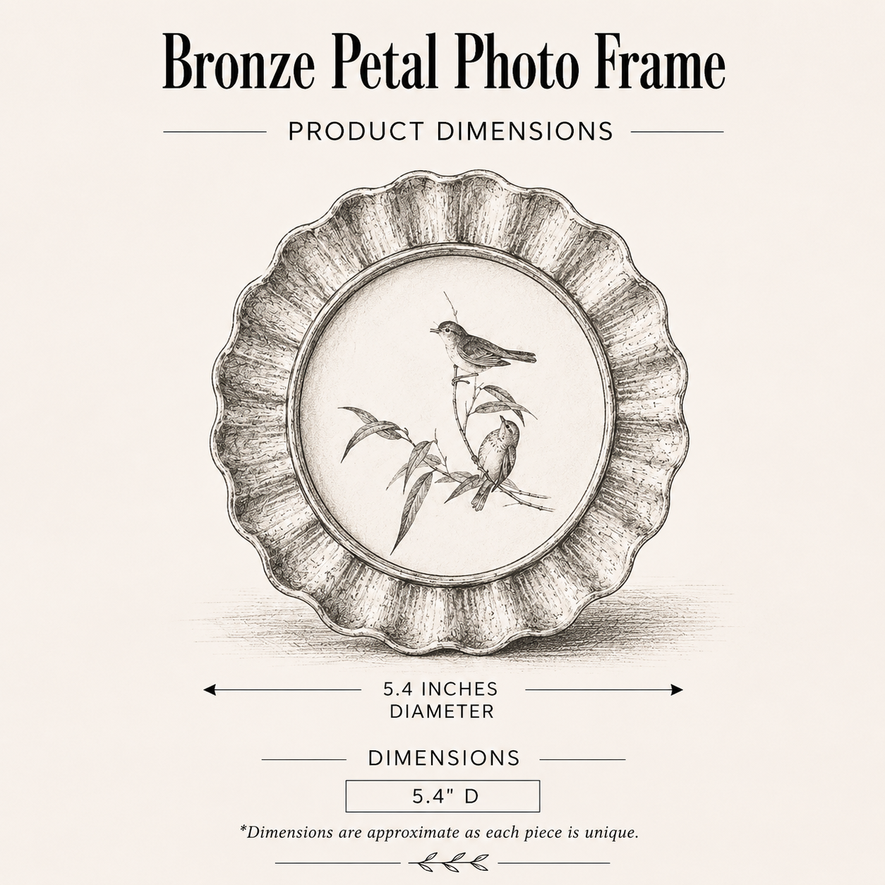 Bronze petal-shaped photo frame by PD HOME featuring intricate petal design, perfect for displaying cherished photos.