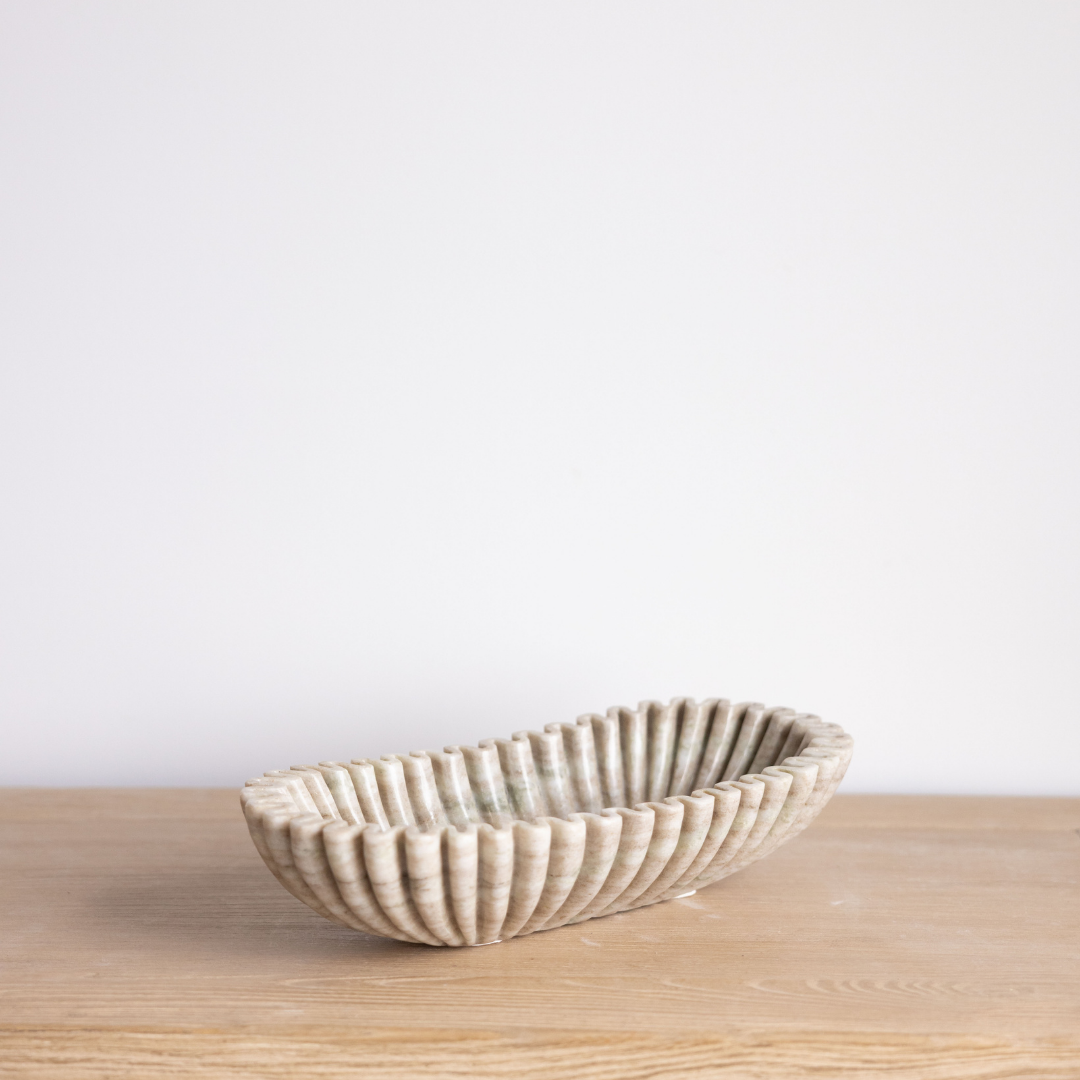 Brown Marble Ruffled Oval Bowl By Luxe B Co. 