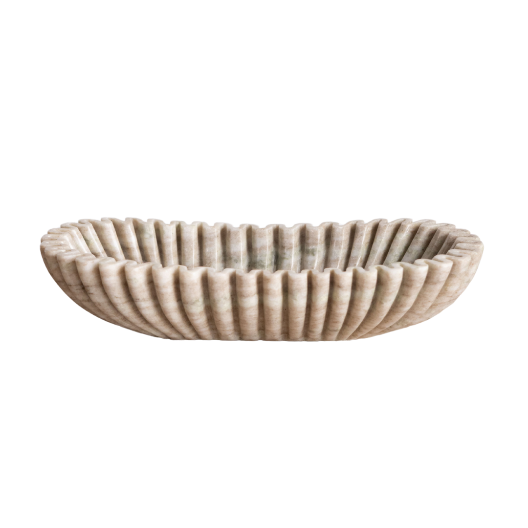 Brown Marble Ruffled Oval Bowl By Luxe B Co. 