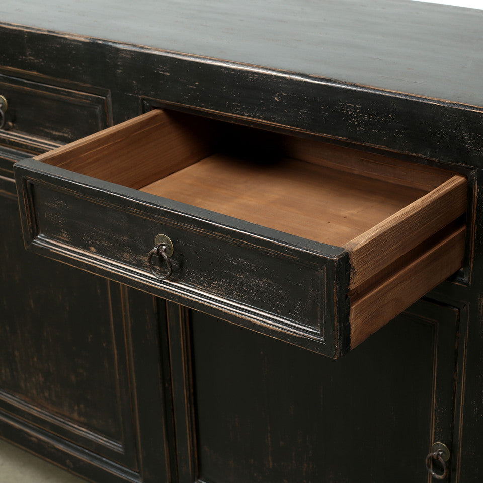 Calabasas Reclaimed Elm Wood Four Drawer Console Table Grand Black Wash | By Luxe B Co.