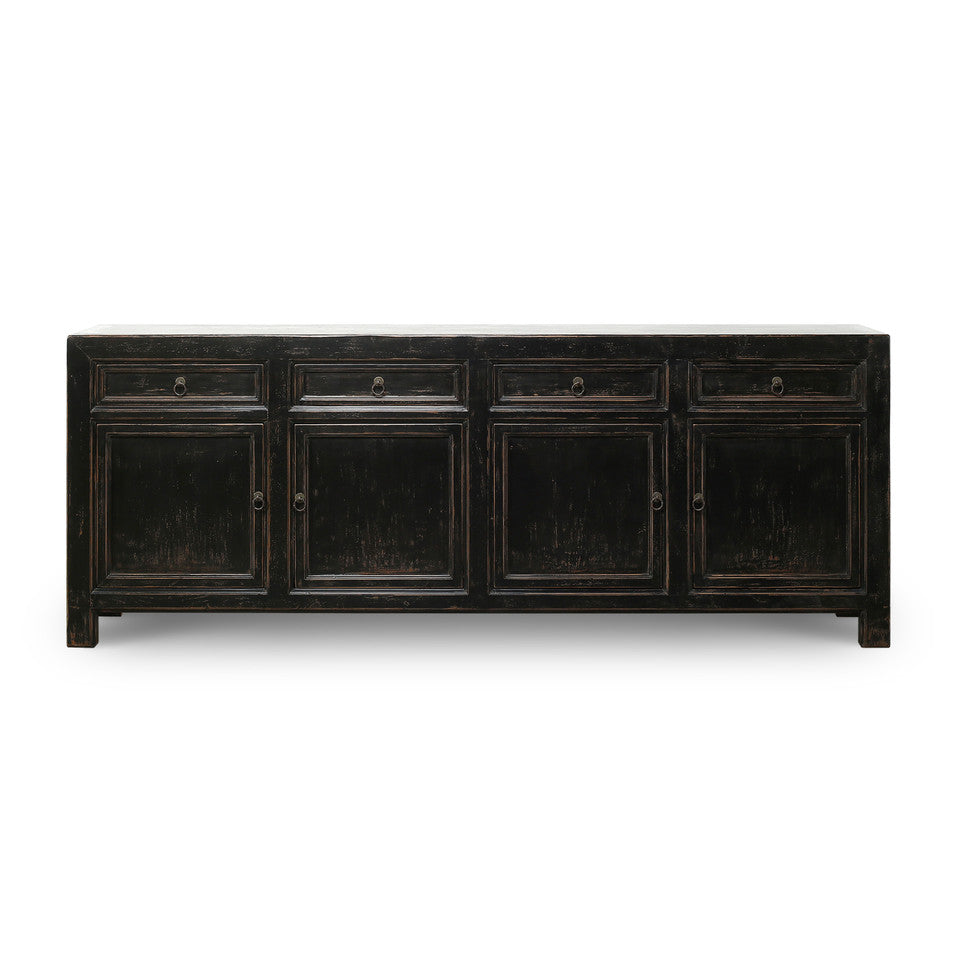 Calabasas Reclaimed Elm Wood Four Drawer Console Table Grand Black Wash | By Luxe B Co.
