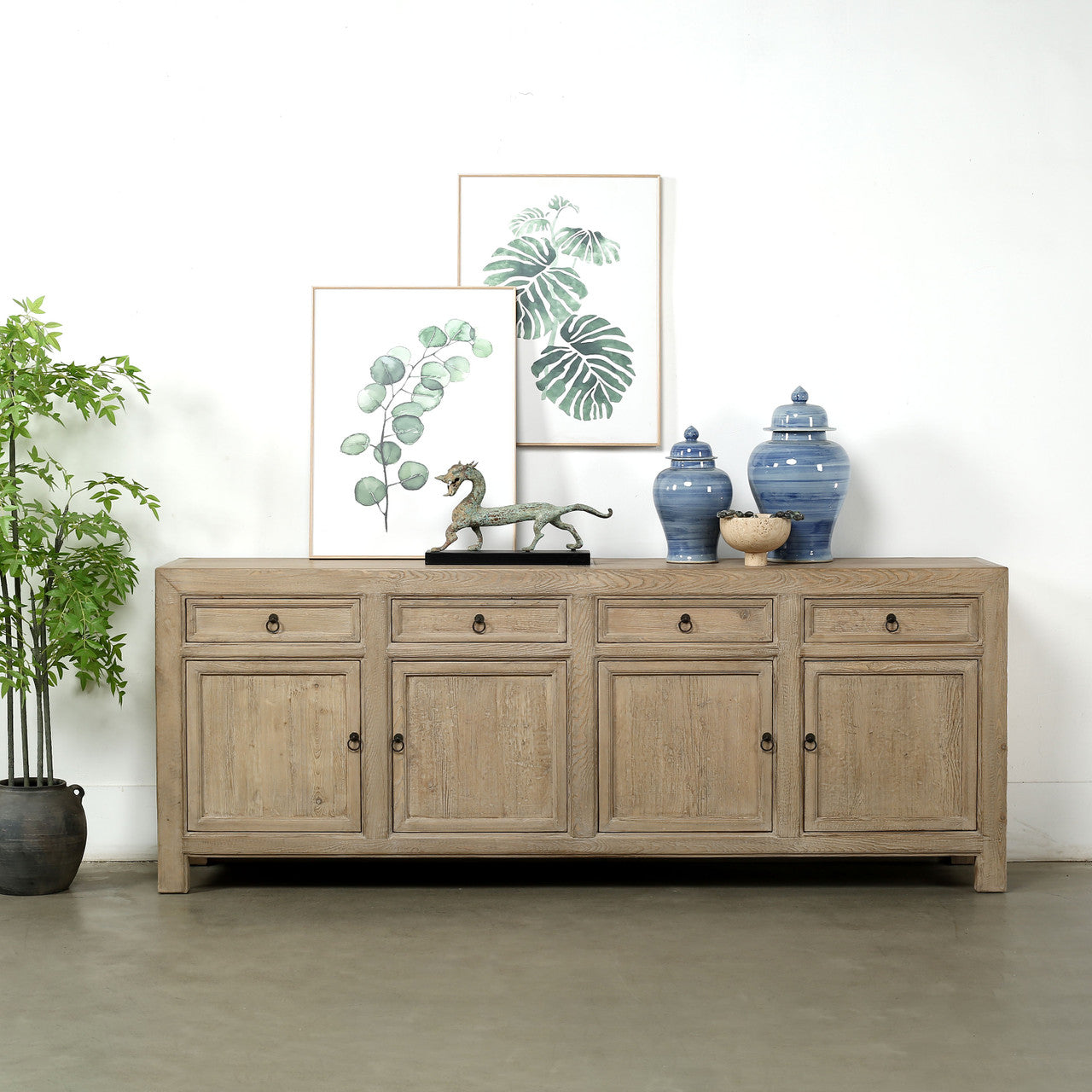 Calabasas Reclaimed Elm Wood Four Drawer Console Table Grand Natural | By Luxe B Co.