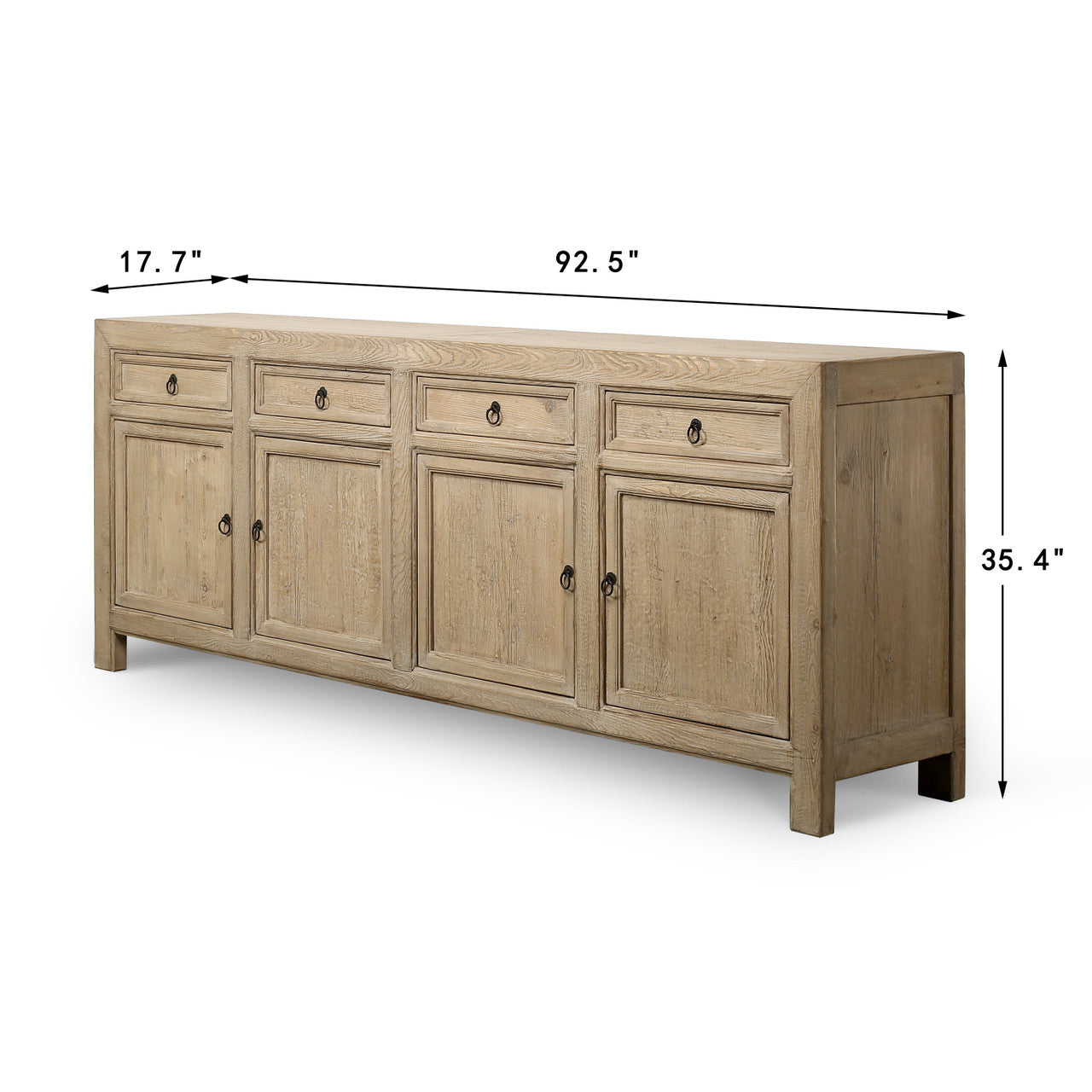Calabasas Reclaimed Elm Wood Four Drawer Console Table Grand Natural | By Luxe B Co.