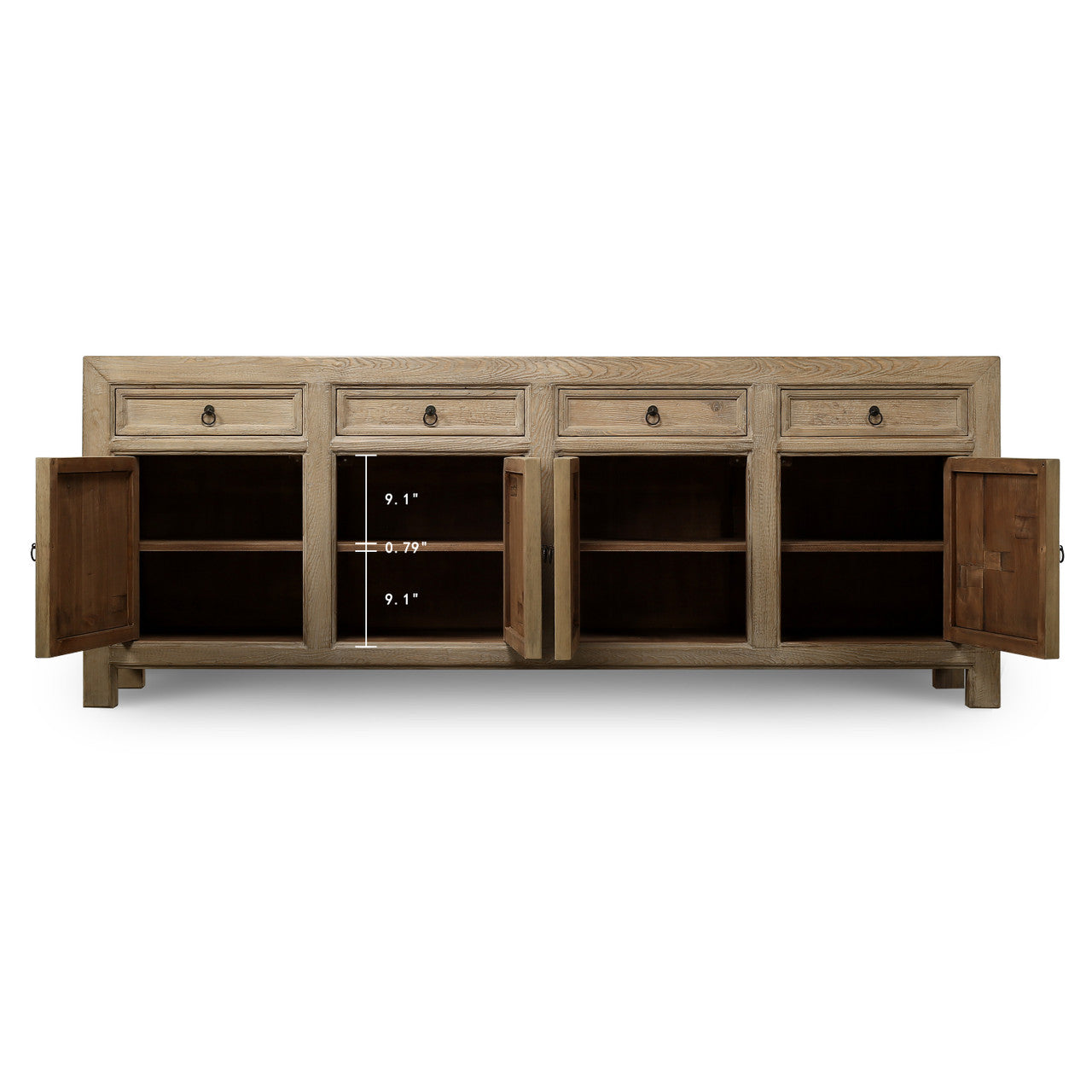 Calabasas Reclaimed Elm Wood Four Drawer Console Table Grand Natural | By Luxe B Co.