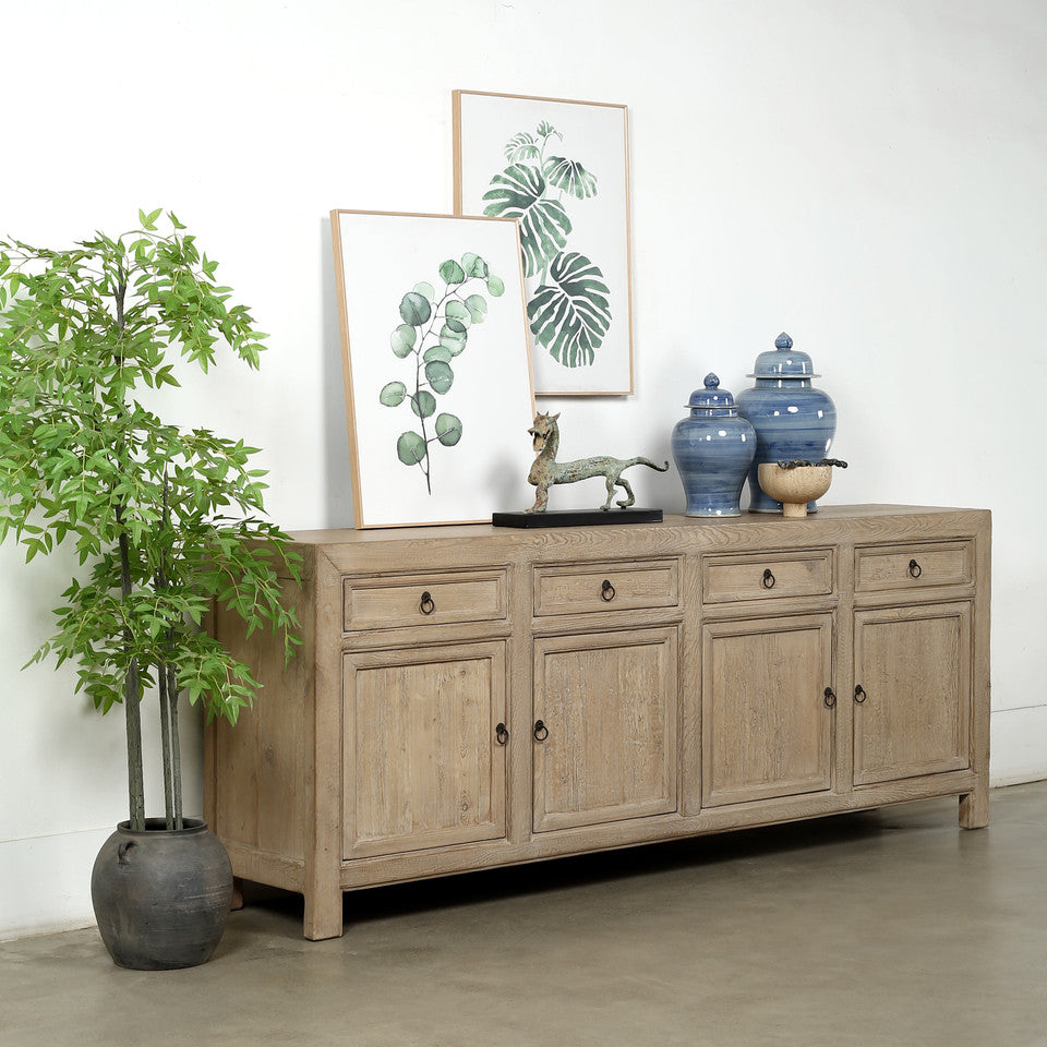 Calabasas Reclaimed Elm Wood Four Drawer Console Table Grand Natural | By Luxe B Co.