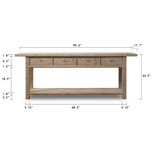 Capitola Four Drawer Reclaimed Elm Wood Console Table With Shelf | By Luxe B Co.