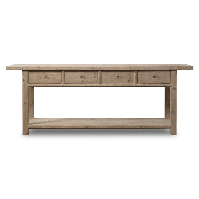 Capitola Four Drawer Reclaimed Elm Wood Console Table With Shelf | By Luxe B Co.