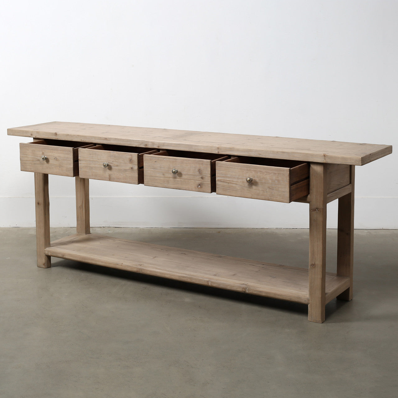 Capitola Four Drawer Reclaimed Elm Wood Console Table With Shelf | By Luxe B Co.