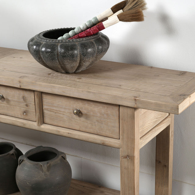 Capitola Four Drawer Reclaimed Elm Wood Console Table With Shelf | By Luxe B Co.