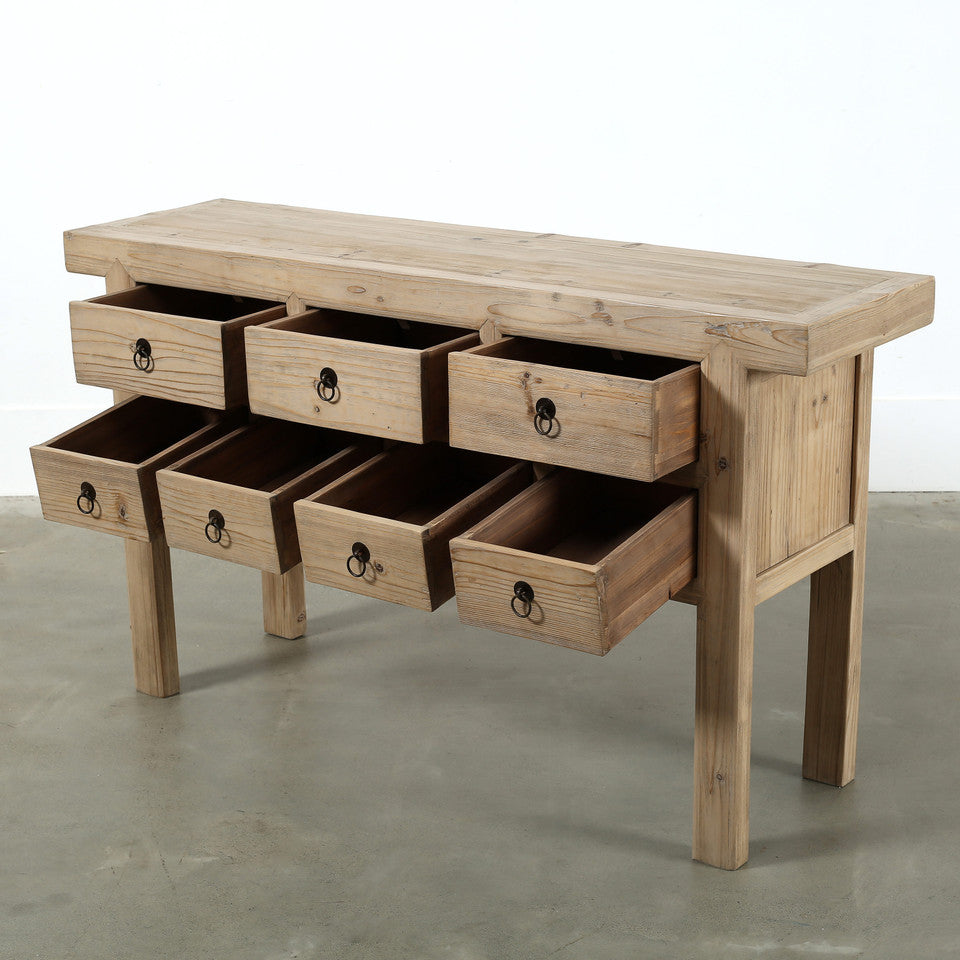 Carmel Seven Drawer Reclaimed Elm Wood Console Table | By Luxe B Co.
