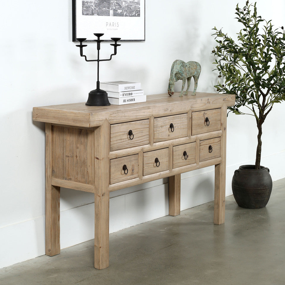 Carmel Seven Drawer Reclaimed Elm Wood Console Table | By Luxe B Co.