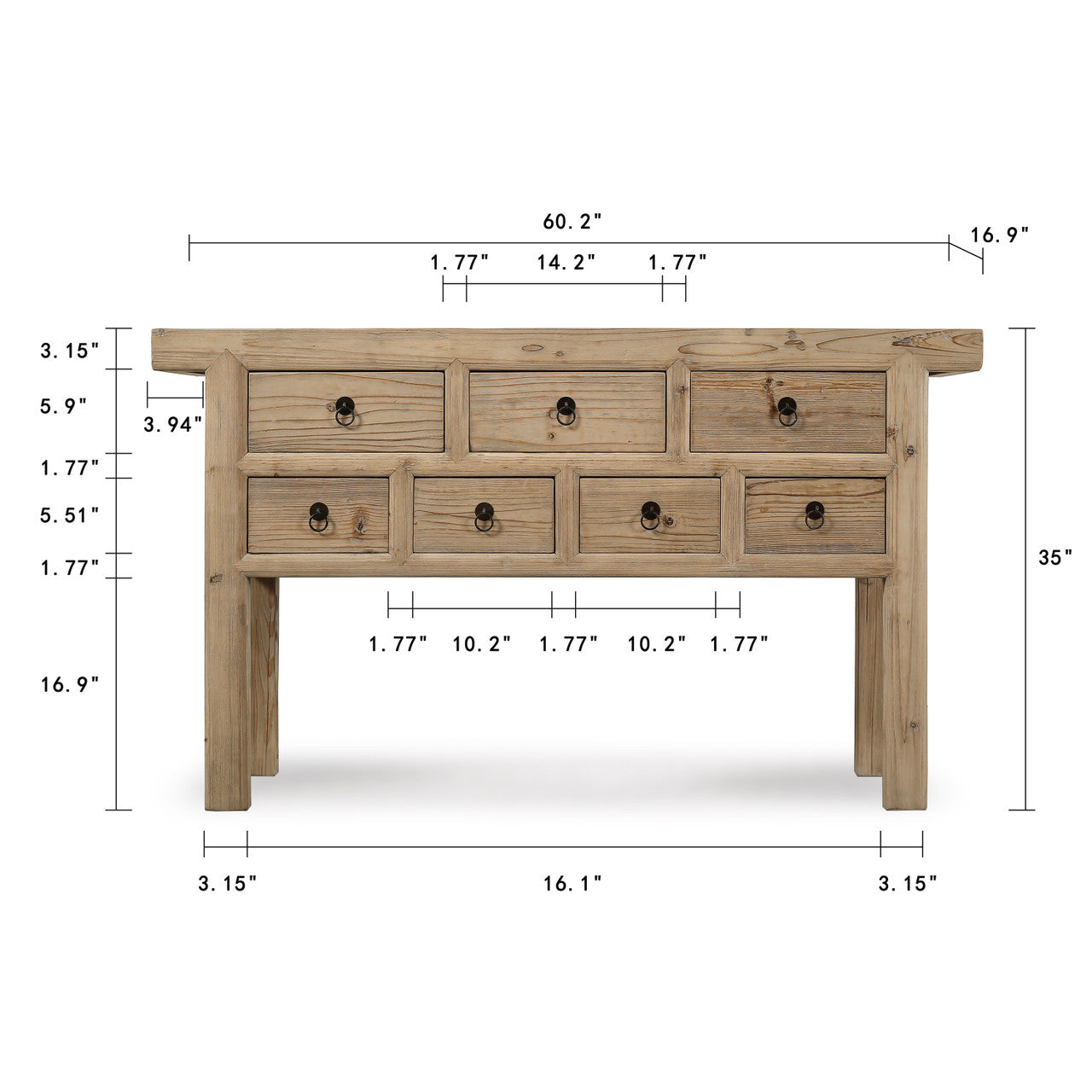 Carmel Seven Drawer Reclaimed Elm Wood Console Table | By Luxe B Co.