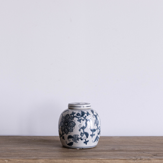 Ceramic Blue Floral Ginger Jar By Luxe B Co. 