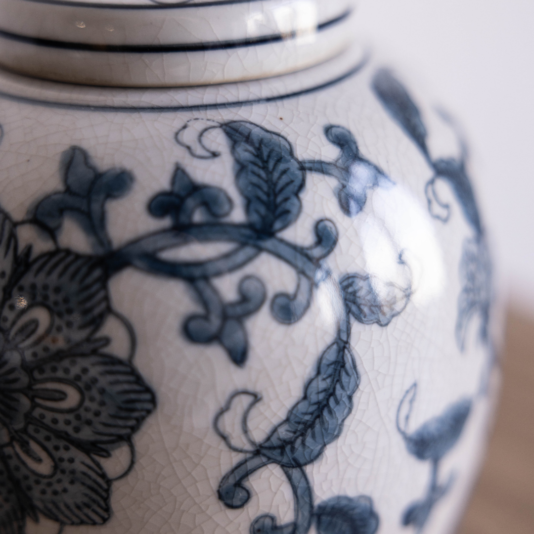 Ceramic Blue Floral Ginger Jar By Luxe B Co. 