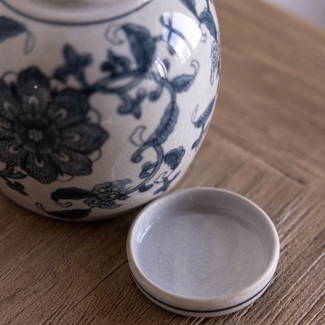Ceramic Blue Floral Ginger Jar By Luxe B Co. 