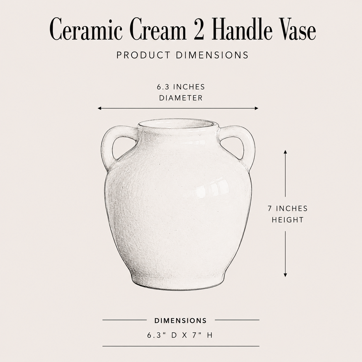 Ceramic Cream 2 Handle Vase By Luxe B Co. 
