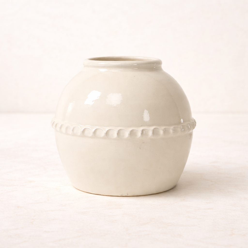 Ceramic Off White Decorative Lace Pot | By Luxe B Co. 