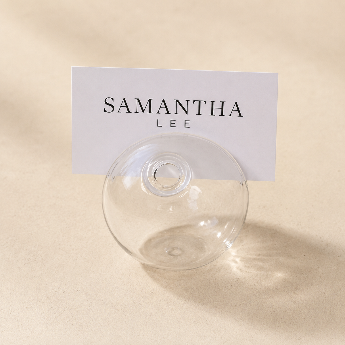 Accent Decor Blossom glass budvase and name card holder with delicate floral design, ideal for table decor or display.
