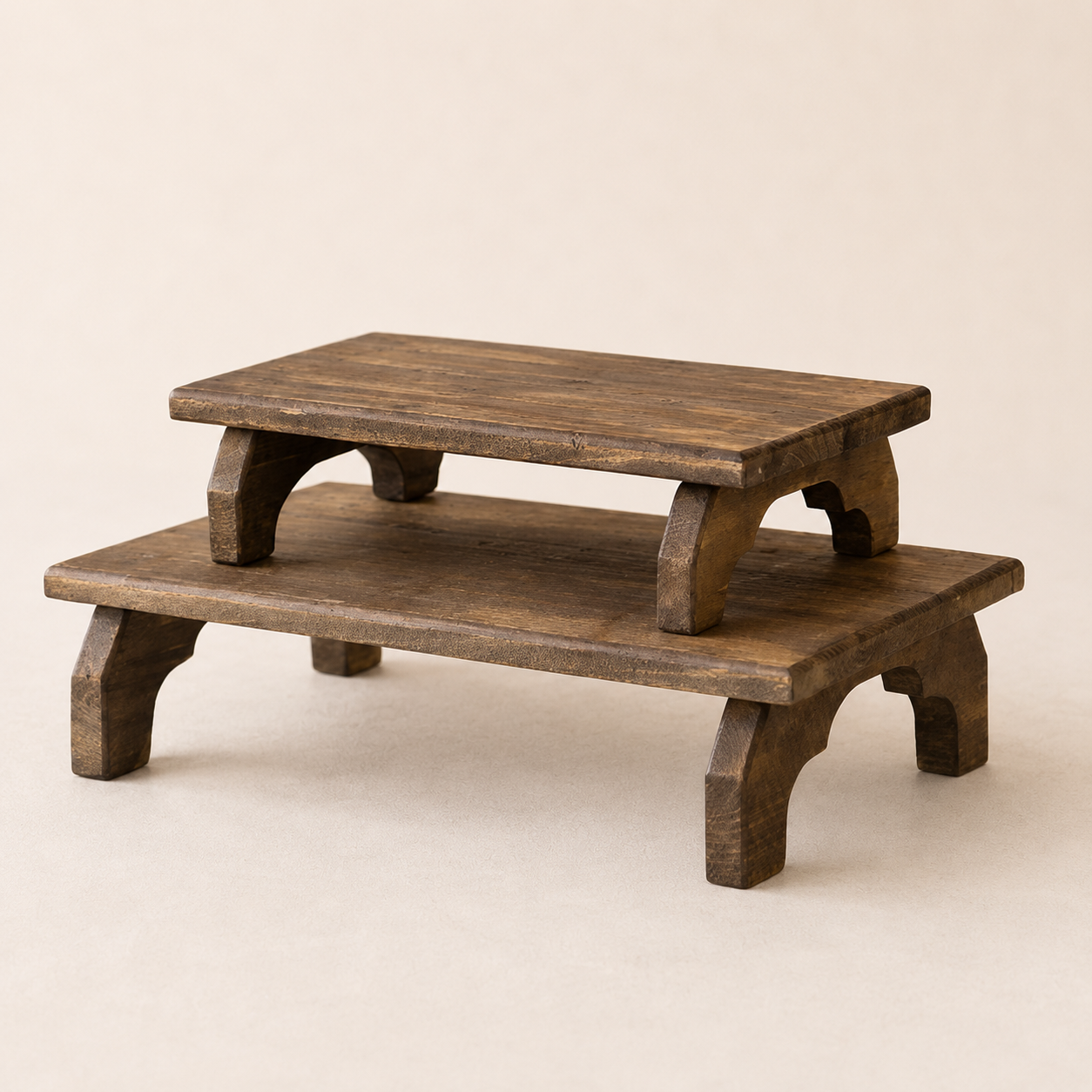 Reclaimed wooden decorative tray from PD HOME, showcasing a rustic wooden riser with a natural finish for home decor.