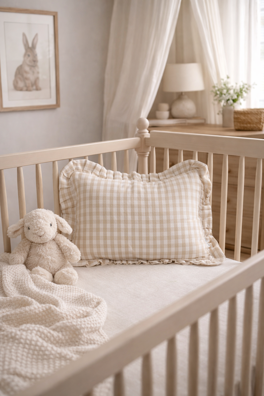 Ruffle Lumbar Pillow Sham Beige Gingham Cover