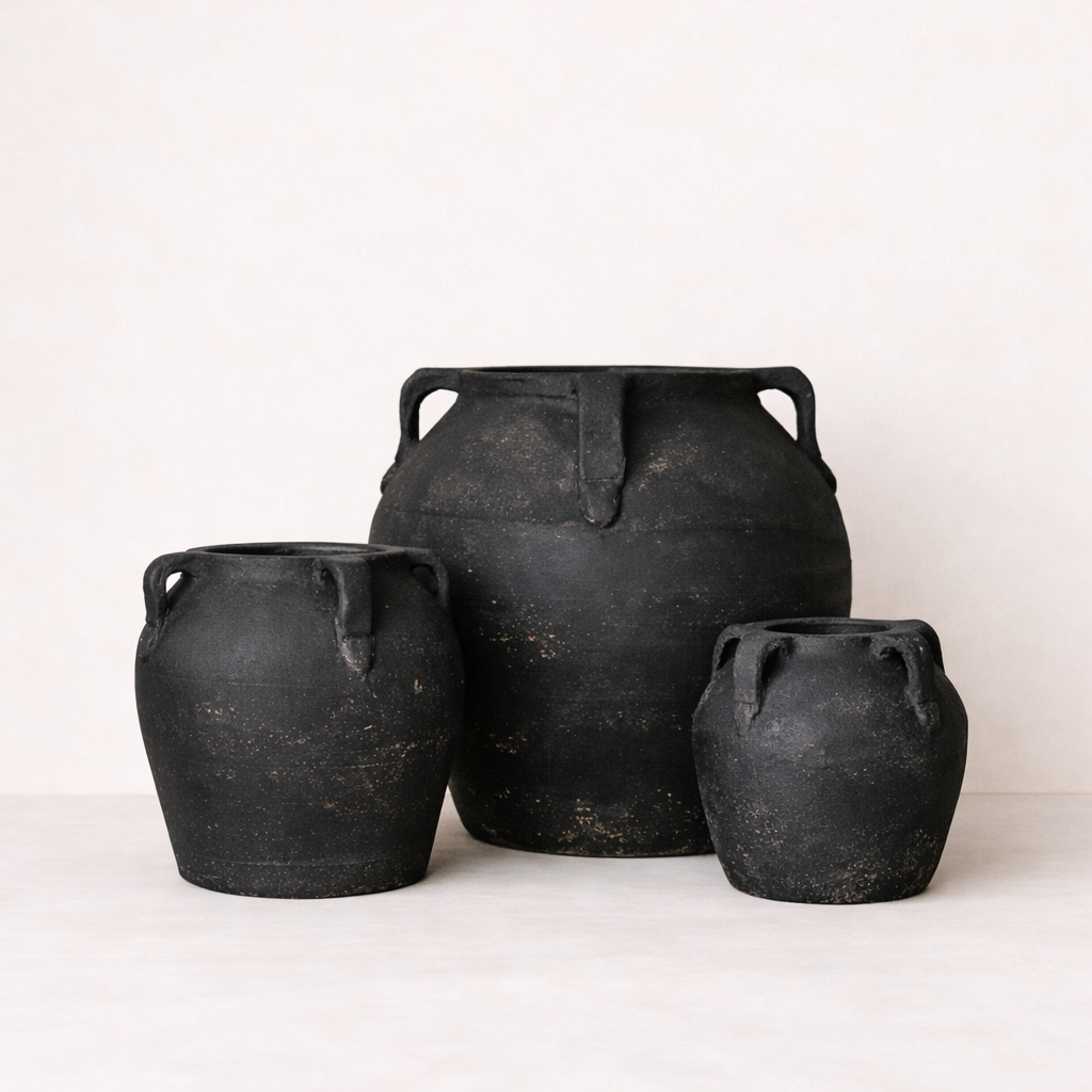 Noir Black Wash Vase With Handles - Luxe B Co