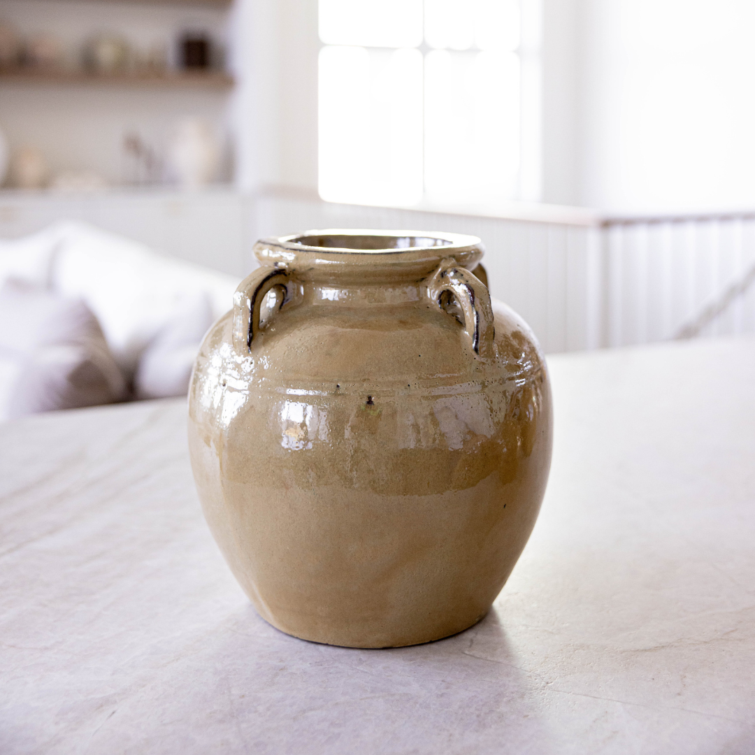 Chevalier Taupe Glazed Vase With Handles | By Luxe B Co. 