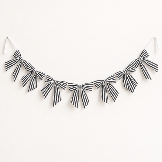 Classic Charcoal Stripes Fabric Bow Garland By Luxe B Co. 